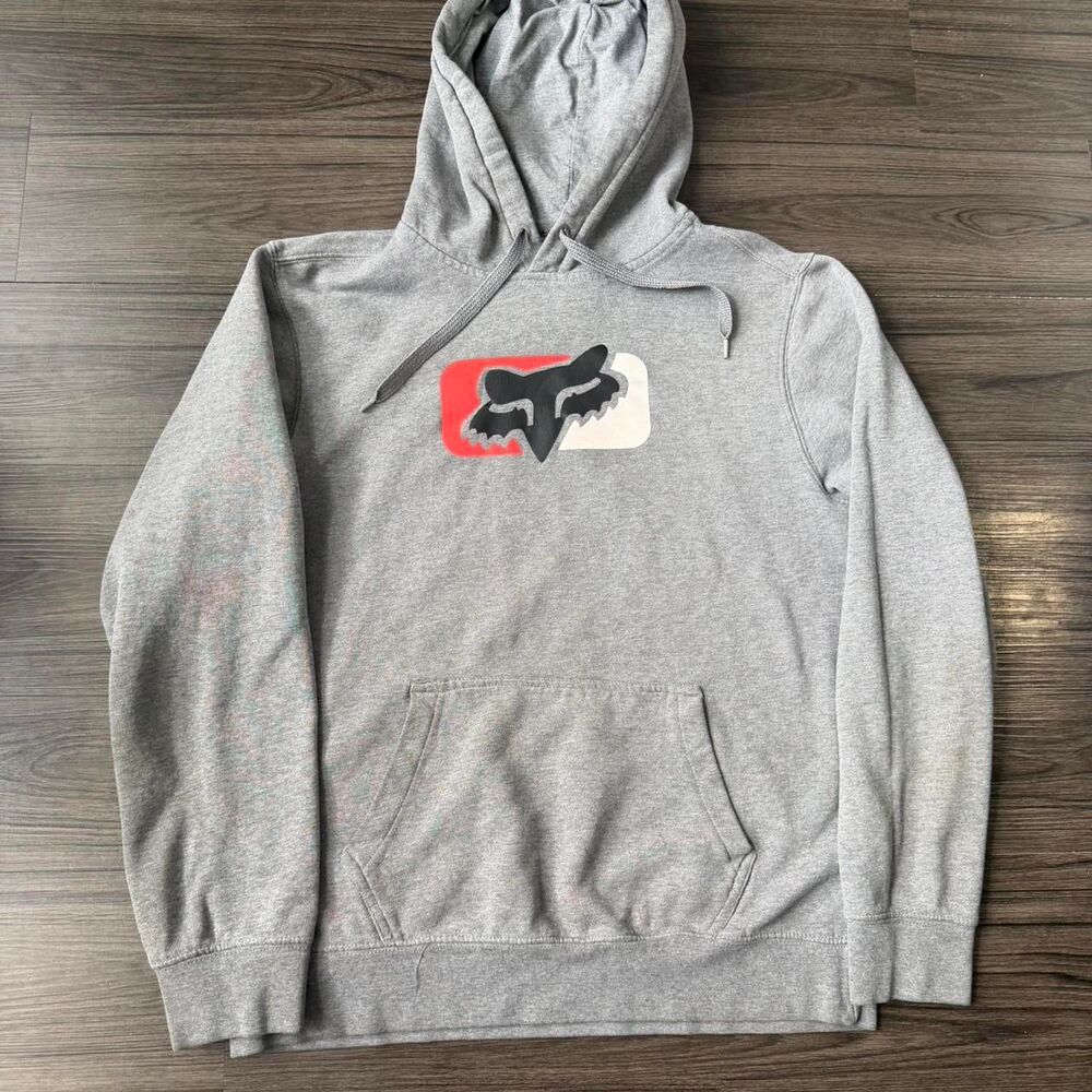 Y2K Fox Racing grey Graphic hoodie Size Medium Boxy Fit black pink white